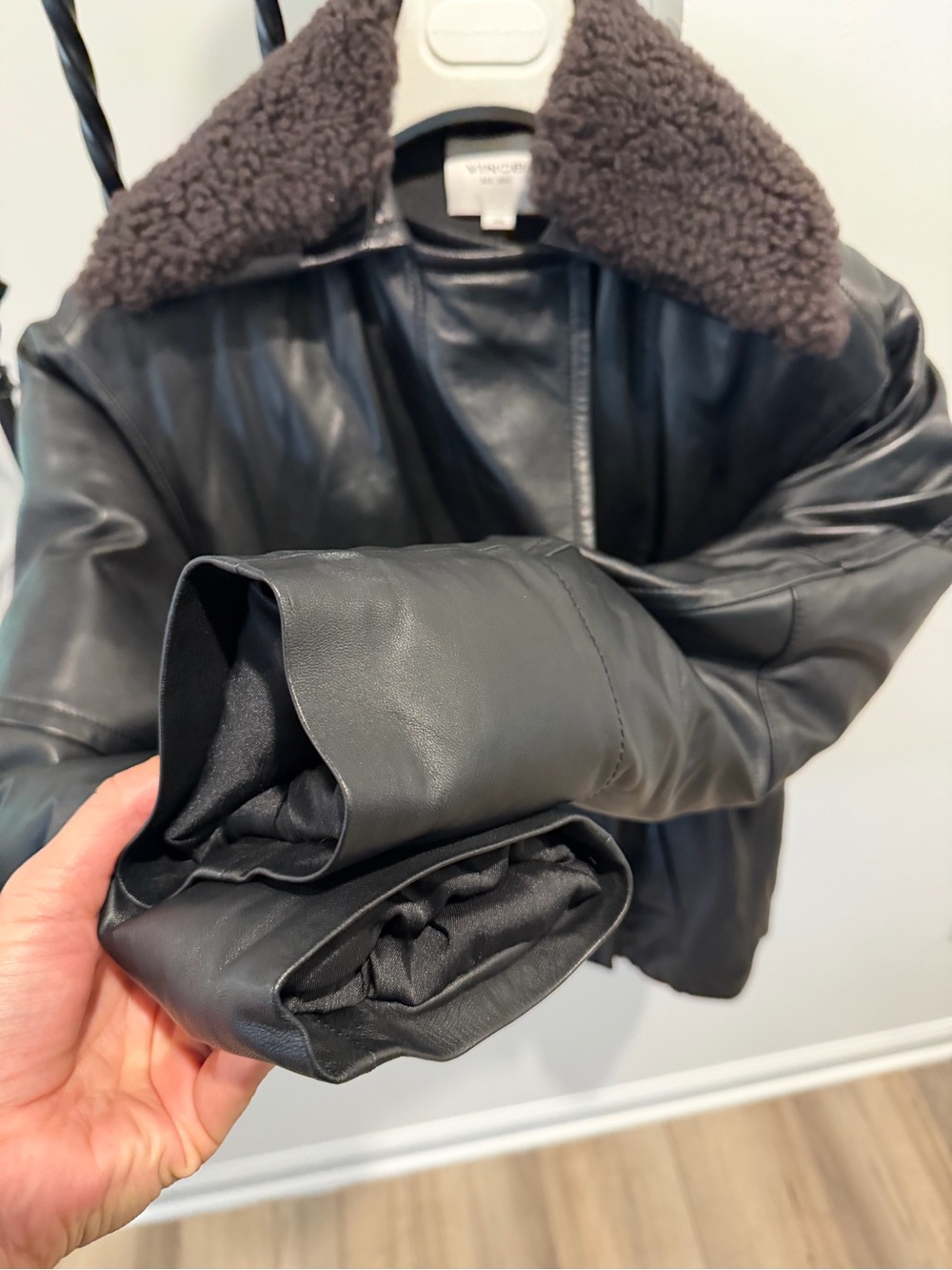 Vince Black Leather down Jacket. Like new . - Picture 2 of 6